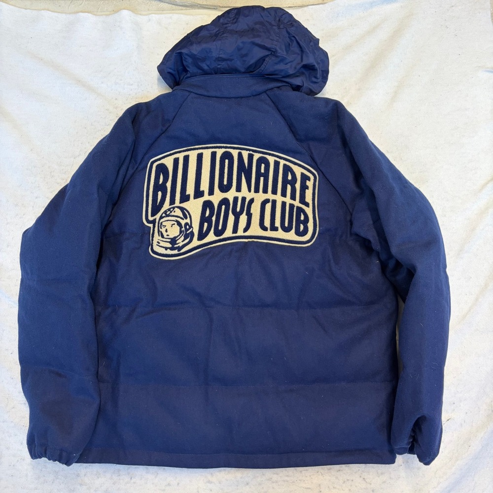 Billionaire Boys Club Puffer Jacket Mens XL Navy Wool Blend Hooded Big Logo